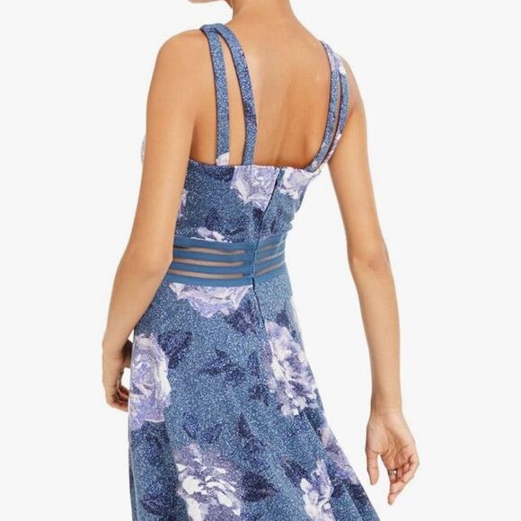 City Studio Girls Teal Glitter Printed Sleeveless Halter Fit + Flare Dress Sz 7 - Picture 2 of 6